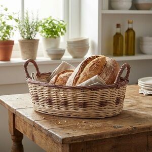 Handcrafted Brown and Tan Woven Basket